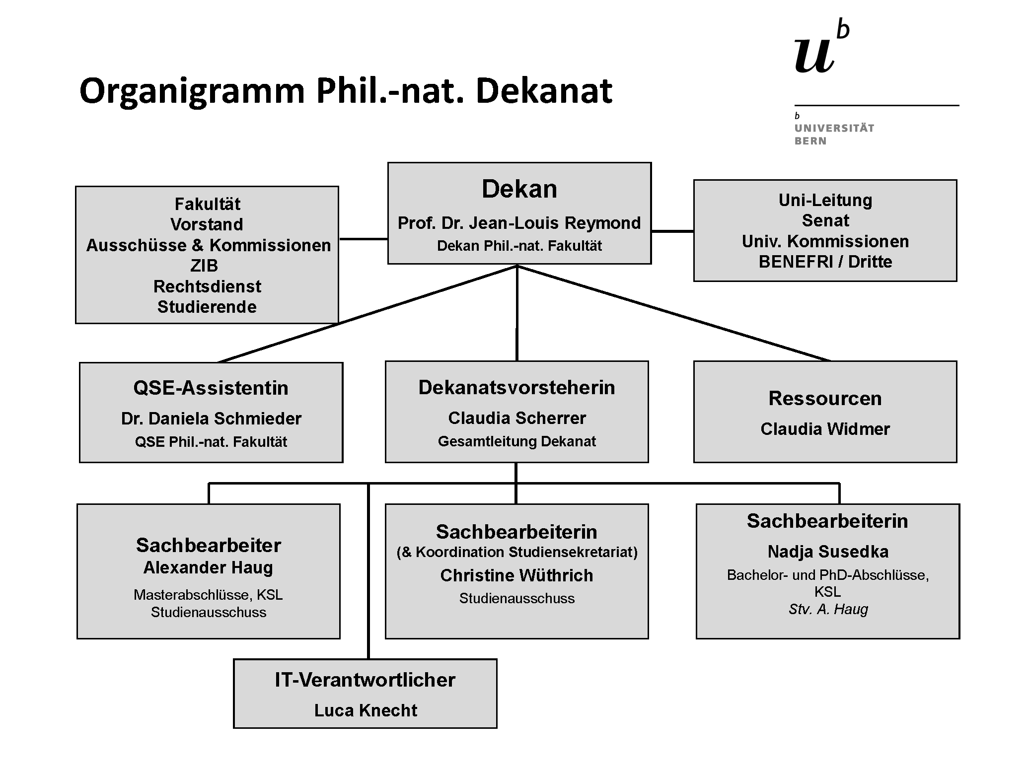 Organigramm des Dekanats der Phil.-nat. Fakultät